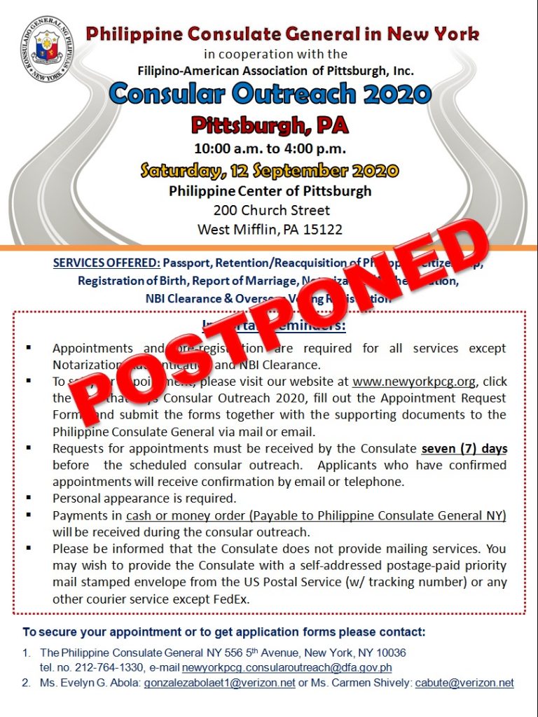 Postponement of Consular Outreach in Pittsburgh, PA