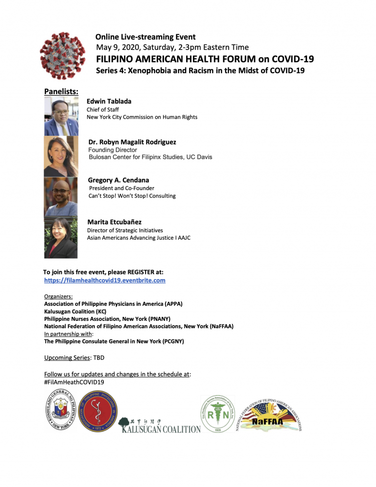 Virtual Filipino American Health Forum on Covid-19 Series 4: Xenophobia and Racism in the Midst of COVID-19