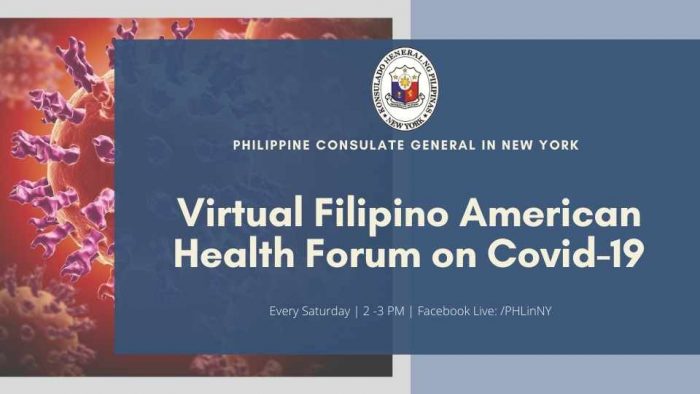 Virtual Fil-Am  Health Forum on COVID-19 is an avenue for the Filipino medical practitioners to inform the Fil-Am community about relevant topics related to COVID-19.