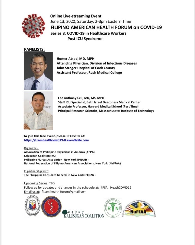 Filipino American Health Forum on Covid-19 Part 8: Covid-19 in Healthcare Workers Post ICU Syndrome