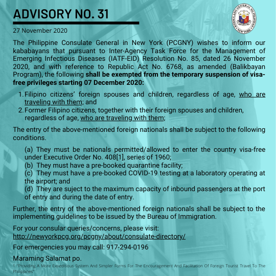 Advisory No. 31: Exemptions from the Temporary Suspension of Visa-Free Privileges
