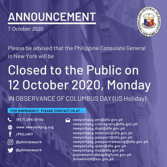 Holiday Announcement, 12 October 2020, Monday