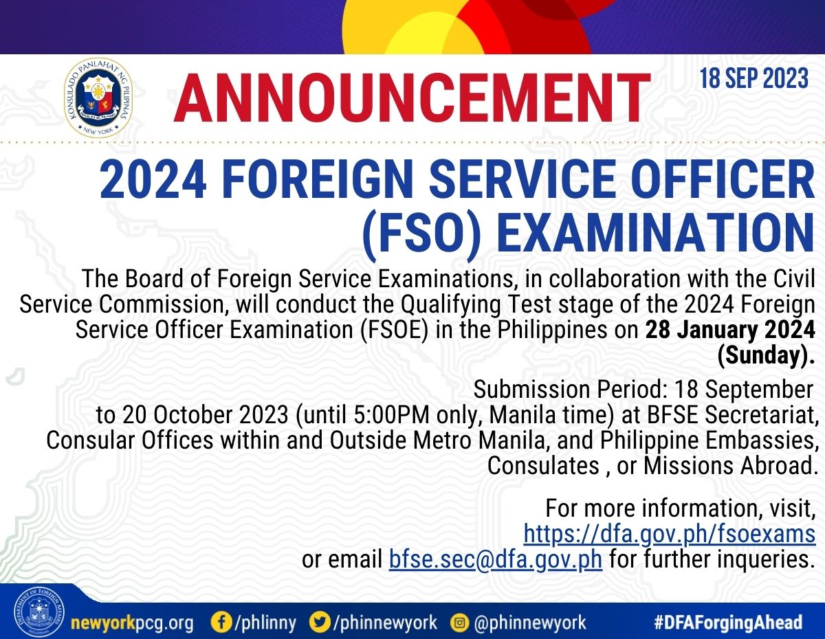2024 Foreign Service Officer (FSO) Examination Philippine Consulate